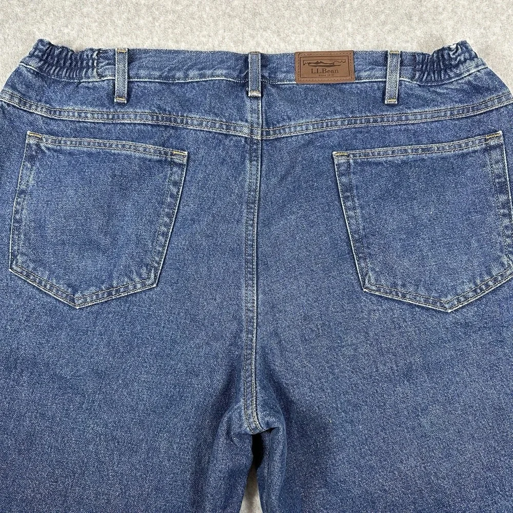 LL Bean Men's Flannel Lined Vintage 90s Jeans 36x30 Elastic Waist Workwear Warm